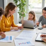 A joyful family celebrating their achievement of becoming debt-free, reflecting happiness and relief.