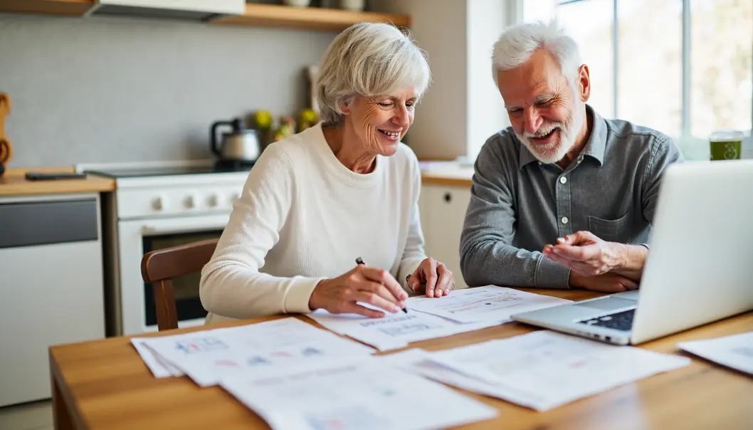A retired couple relaxing outdoors, representing the joy of financial stability and freedom.