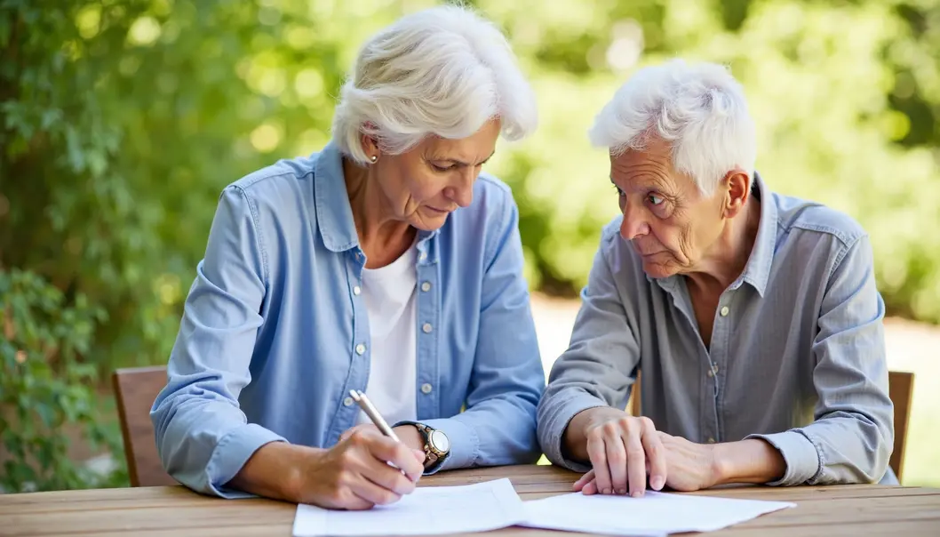 An older adult sits peacefully in a garden, representing the emotional relief from managing debt successfully.
